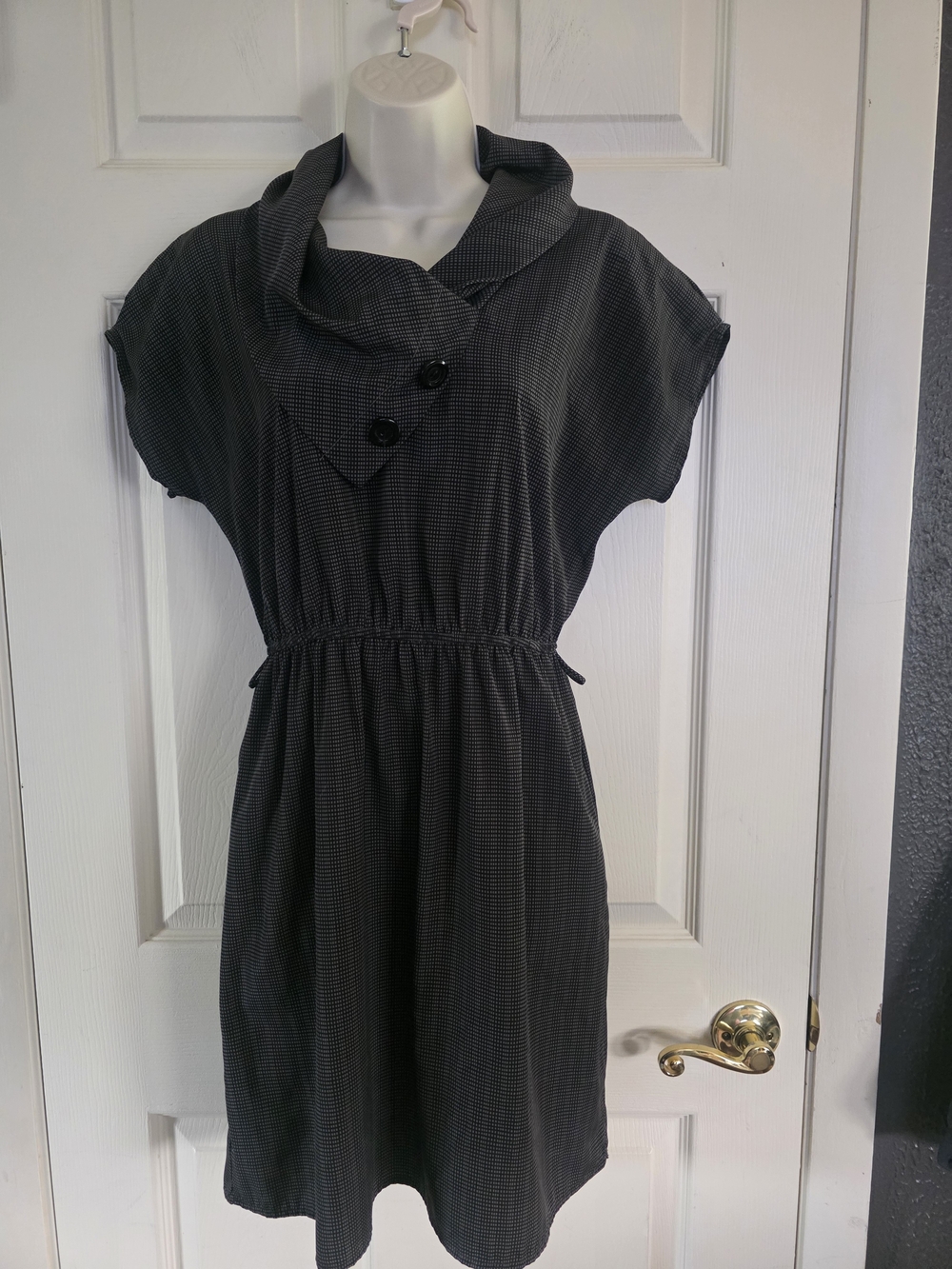 hello miss Black Short-Sleeve Cowl Collar Mini Dress